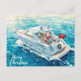 Merry Christmas Santa Sailing on a Yacht Feiertagspostkarte