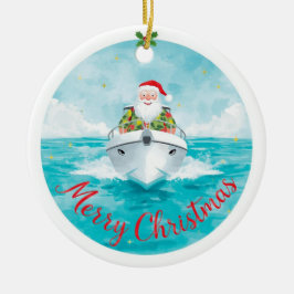 Merry Christmas Santa Sailing on a Yacht Keramik Ornament