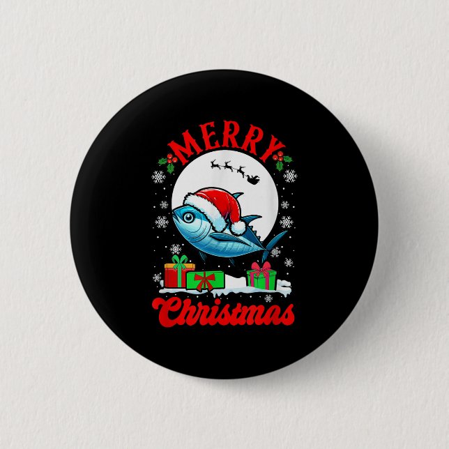 Merry Christmas Santa Tuna Xmas Box Funny Fishing  Button (Vorderseite)