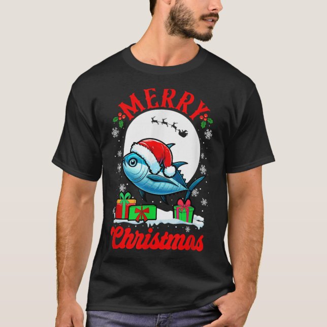 Merry Christmas Santa Tuna Xmas Box Funny Fishing  T-Shirt (Vorderseite)