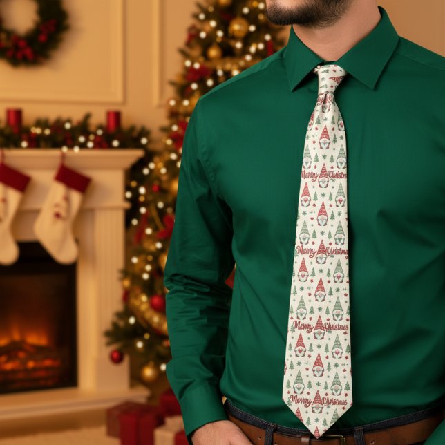Merry Christmas Scandinavian Gnome Necktie Krawatte (Von Creator hochgeladen)