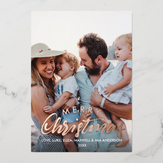 MERRY CHRISTMAS Schlichtes Personalisiertes Foto R Folieneinladung (Vorderseite)