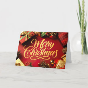 "Merry Christmas" Schrift mit Geschenken & Zapfen Dankeskarte