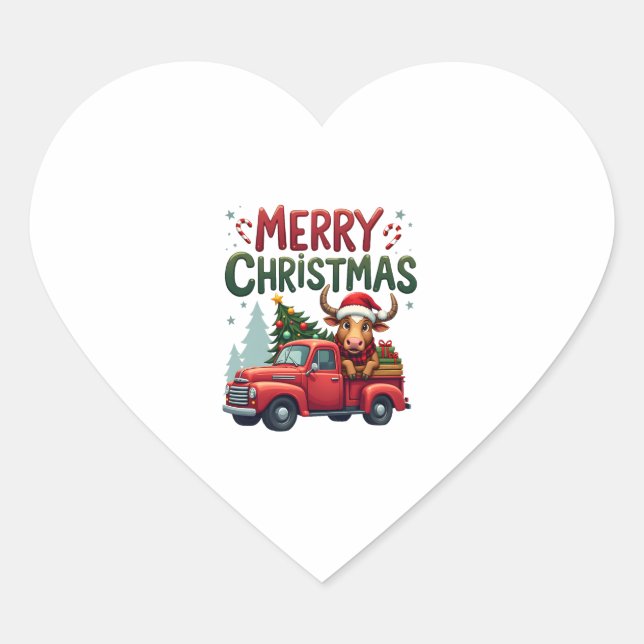 Merry Christmas Scottish Highland Cow Xmas Farm An Herz-Aufkleber (Vorderseite)