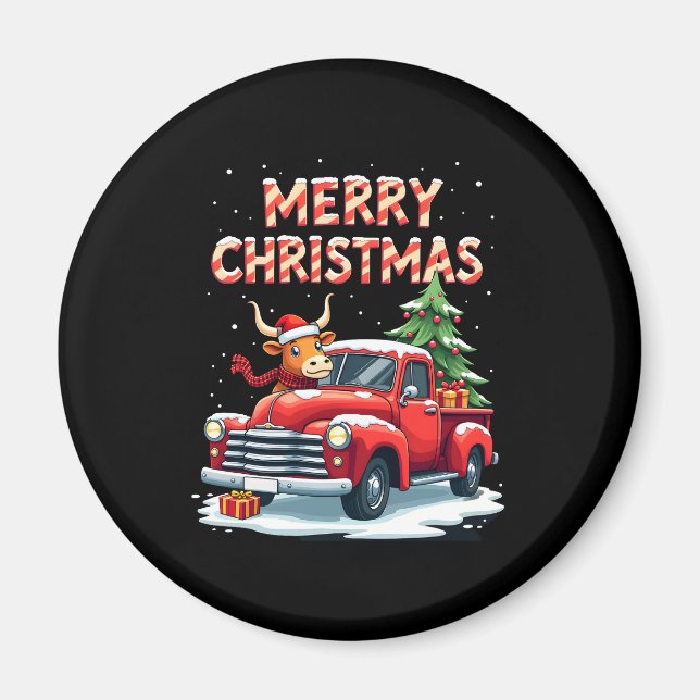Merry Christmas Scottish Highland Cow Xmas Farm An Magnet (Vorne)