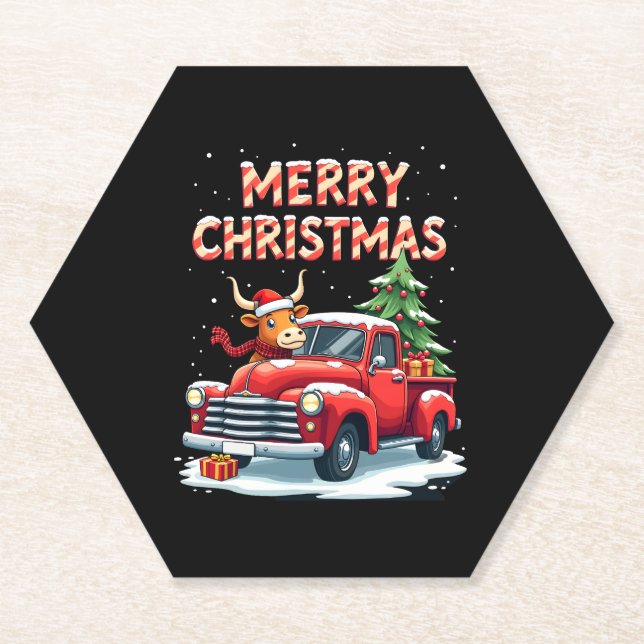 Merry Christmas Scottish Highland Cow Xmas Farm An Untersetzer (Vorderseite)