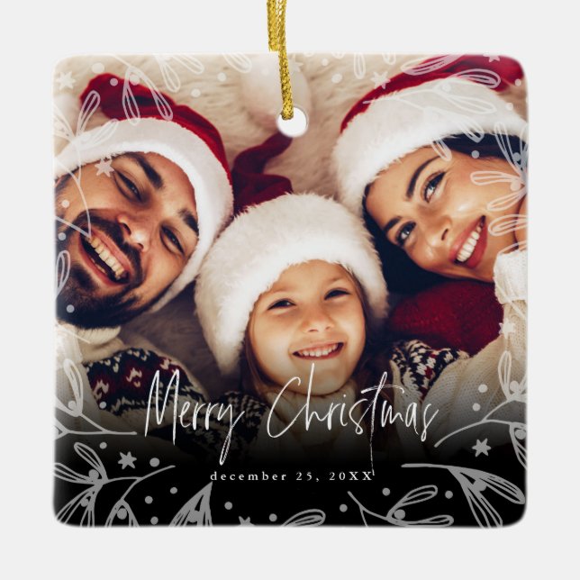 Merry Christmas Script Copy Photo Ceramic Ornament (Vorderseite)