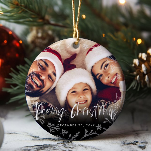 Merry Christmas Script Copy Photo Keramik Ornament (Merry Christmas Script Copy Photo Ceramic Ornament)