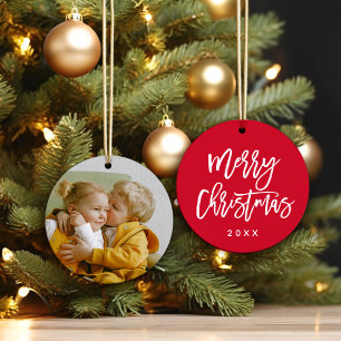 Merry Christmas Script Custom Color Foto Keramik Ornament