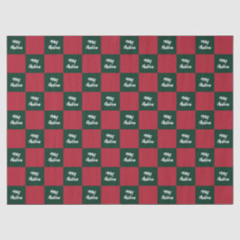 Merry Christmas Script Green and Red Checkerboard Seidenpapier