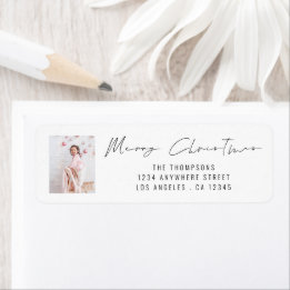 Merry Christmas Script Photo Return Address