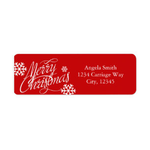 MERRY CHRISTMAS Script Red Address Labels