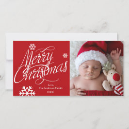 MERRY CHRISTMAS Script Red Holiday Foto Card Feiertagskarte
