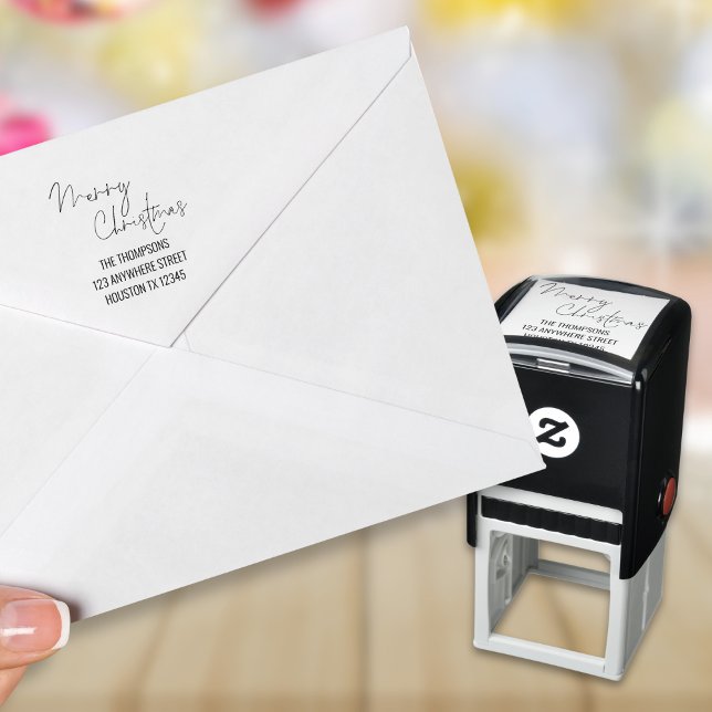Merry Christmas Script Rücksendeadresse Permastempel (1.5" x 1.5" self inking stamp for your festive mailings)