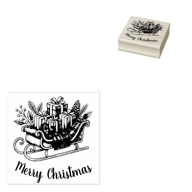 Merry Christmas Script Santa Sleigh Holiday Gummistempel (Stempel)