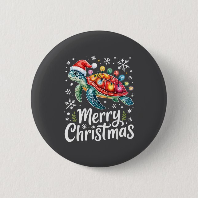 Merry Christmas Sea Turtle Christmas Lights Santa  Button (Vorderseite)