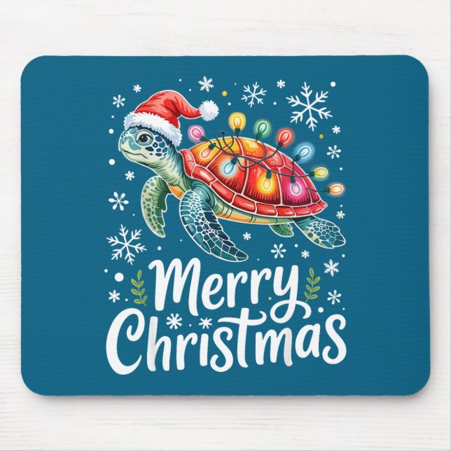 Merry Christmas Sea Turtle Christmas Lights Santa  Mousepad (Vorne)