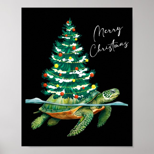 Merry Christmas Sea Turtle Xmas Tree Lights Pjs Me Poster (Vorne)