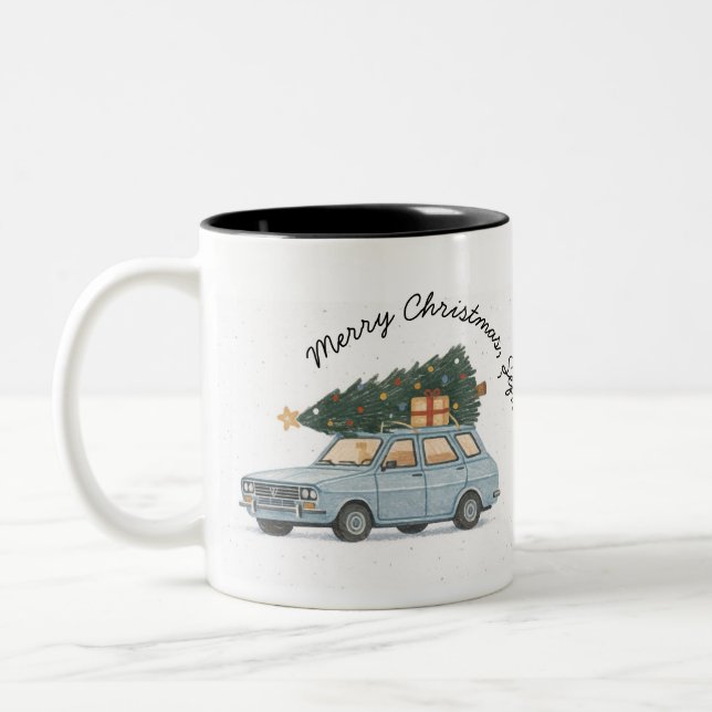 Merry Christmas Șefu’ Dacia 1300 Romanian Holiday Zweifarbige Tasse (Links)