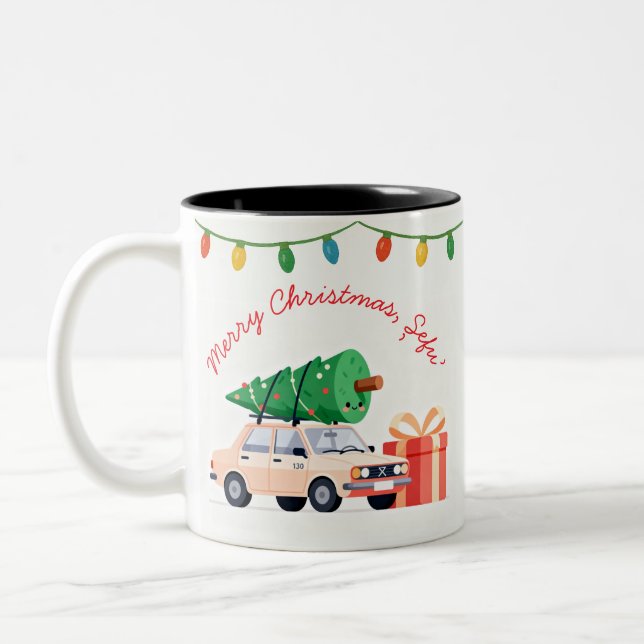 Merry Christmas Șefu’ Dacia 1300 Romanian Holiday Zweifarbige Tasse (Links)