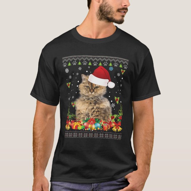 Merry Christmas Selkirk Rex Cat Ugly Sweater Santa T-Shirt (Vorderseite)