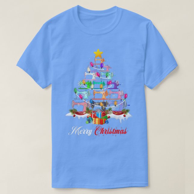 Merry Christmas Sewing Machines Xmas Tree Lights Q T-Shirt (Design vorne)
