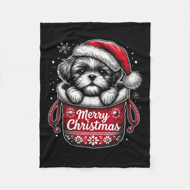 Merry Christmas Shih Tzu Graphic Tee  Fleecedecke (Vorderseite)