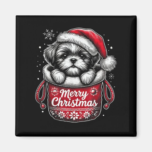 Merry Christmas Shih Tzu Graphic Tee  Magnet (Vorne)