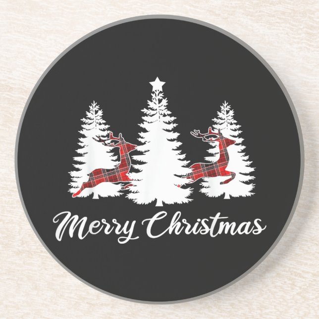 Merry Christmas Shirt for Women Buffalo Plaid Rein Getränkeuntersetzer (Vorne)