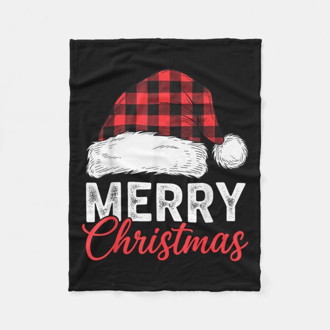 Merry Christmas Shirt Santa Hat Buffalo Plaid Men  Fleecedecke (Vorderseite)