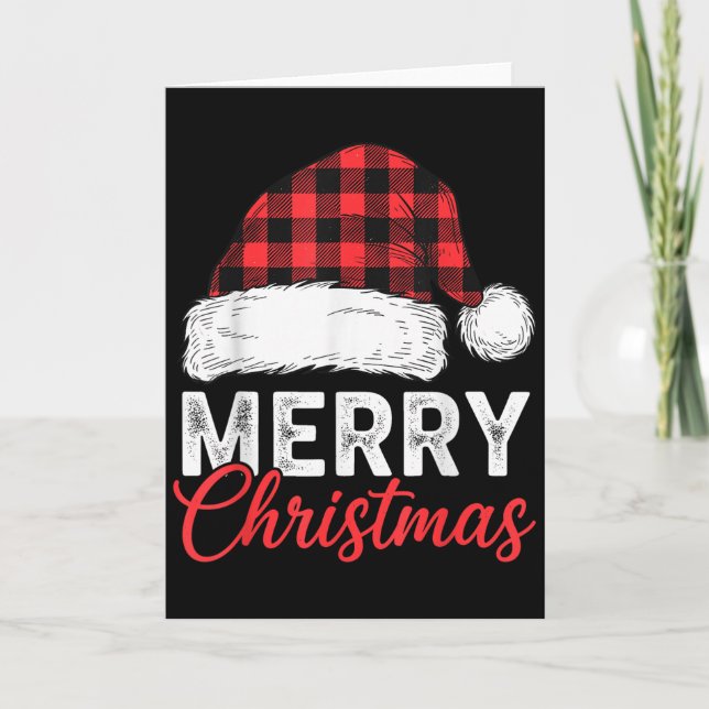 Merry Christmas Shirt Santa Hat Buffalo Plaid Men  Karte (Vorderseite)