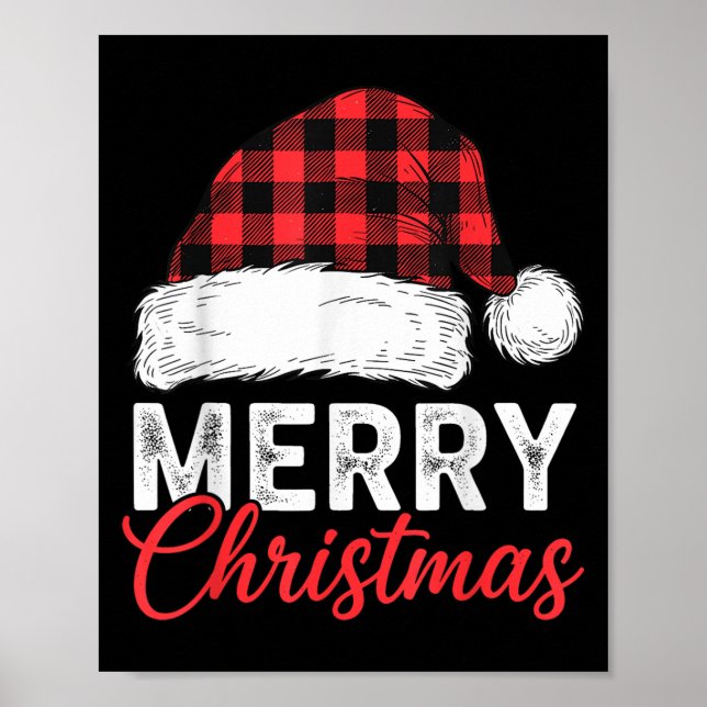 Merry Christmas Shirt Santa Hat Buffalo Plaid Men  Poster (Vorne)