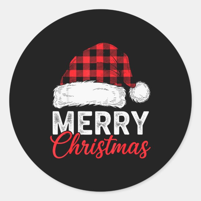 Merry Christmas Shirt Santa Hat Buffalo Plaid Men  Runder Aufkleber (Vorderseite)
