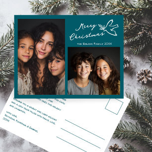 MERRY CHRISTMAS Simple Dove CUSTOM 2 FOTO Urlaub Postkarte