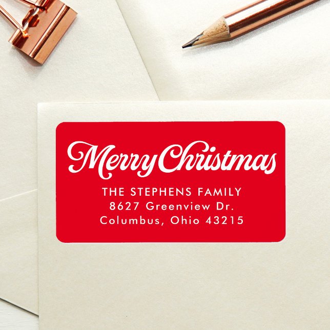 Merry Christmas simple red return address Adressaufkleber (Von Creator hochgeladen)