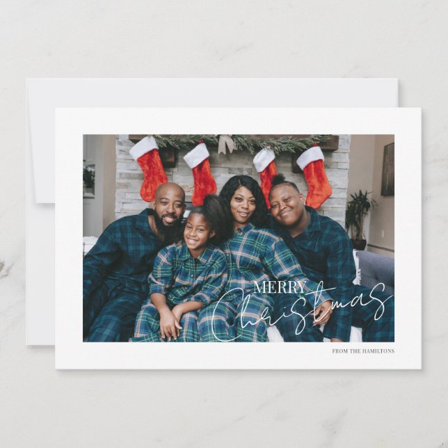 Merry Christmas Simple Typography Photo Feiertagskarte (Vorderseite)