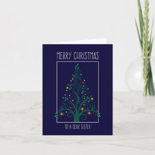Merry Christmas Sister, Colorful Tree Swirls Feiertagskarte