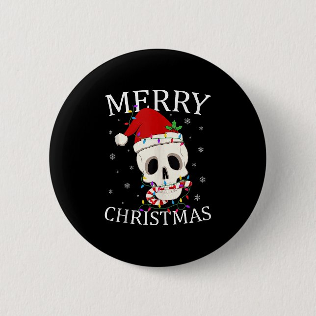 Merry Christmas Skeleton Skull Xmas Lights Men Wom Button (Vorderseite)