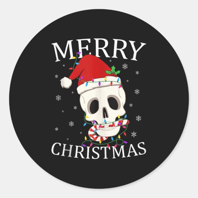 Merry Christmas Skeleton Skull Xmas Lights Men Wom Runder Aufkleber (Vorderseite)
