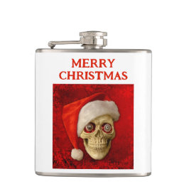 Merry Christmas. Skull wearing Santa hat Flachmann