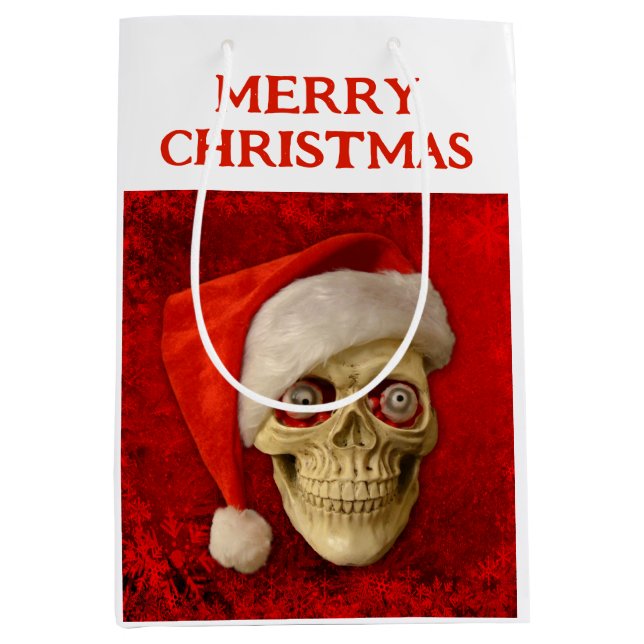 Merry Christmas. Skull wearing Santa hat Mittlere Geschenktüte (Vorderseite)