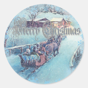 MERRY CHRISTMAS SLEIGH REISE VON SHARON SHARPE RUNDER AUFKLEBER