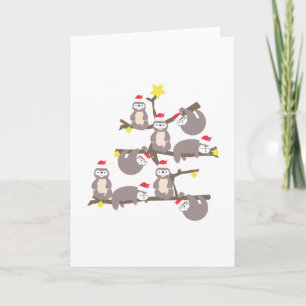 Merry Christmas Sloth Christmas Tree Santa Hat Karte