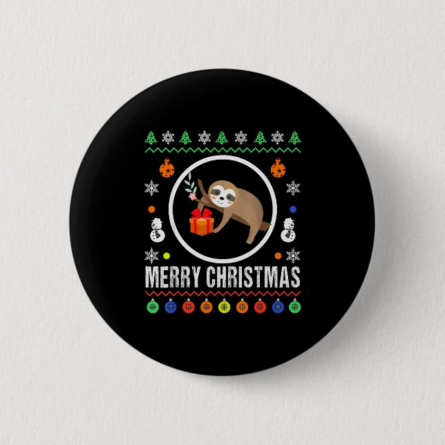 Merry Christmas Sloth Ugly Sweater Xmas Knit Sloth Button (Vorderseite)