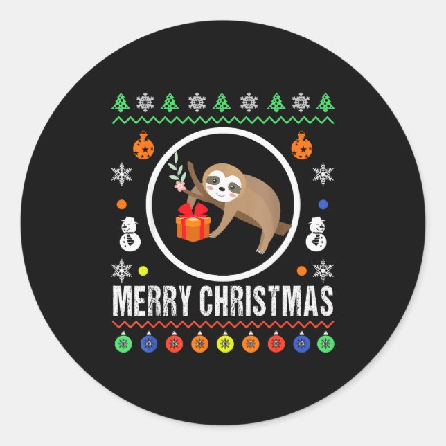 Merry Christmas Sloth Ugly Sweater Xmas Knit Sloth Runder Aufkleber (Vorderseite)