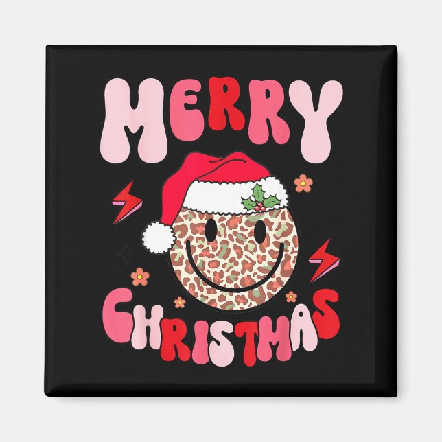 Merry Christmas Smile Face Santa Claus Hat Groovy  Magnet (Vorne)