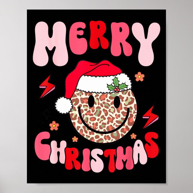 Merry Christmas Smile Face Santa Claus Hat Groovy  Poster (Vorne)