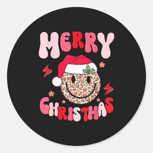 Merry Christmas Smile Face Santa Claus Hat Groovy  Runder Aufkleber (Vorderseite)