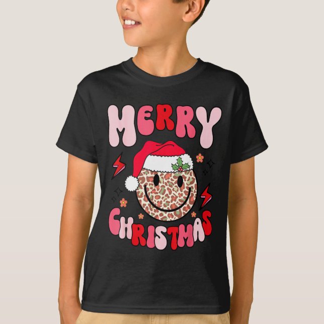 Merry Christmas Smile Face Santa Claus Hat Groovy  T-Shirt (Vorderseite)