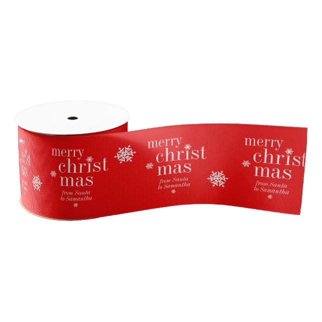 Merry Christmas Snow name pattern red Ripsband (Spule)